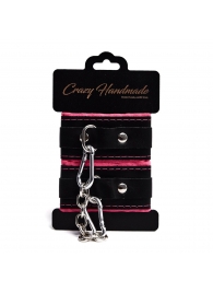 Черно-розовые скругленные наручники с мягкой подкладкой - Crazy Handmade - купить с доставкой в Йошкар-Оле