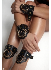 Черные кожаные оковы с резными узорами и клепками - Crazy Handmade - купить с доставкой в Йошкар-Оле