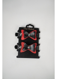 Черно-красные кожаные наручники с бантиками - Crazy Handmade - купить с доставкой в Йошкар-Оле