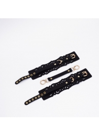 Черный кожаные оковы с узорами и золотистой фурнитурой - Crazy Handmade - купить с доставкой в Йошкар-Оле