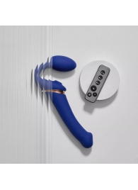 Синий безремневой страпон Multi Orgasm Bendable Strap-On size L с клиторальной стимуляцией - Strap-on-me - купить с доставкой в Йошкар-Оле