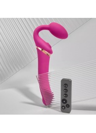 Ярко-розовый безремневой страпон Multi Orgasm Bendable Strap-On size L с клиторальной стимуляцией - Strap-on-me - купить с доставкой в Йошкар-Оле