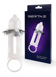 Эластичная насадка на пенис с подхватом мошонки и стимулирующими «ресничками» - Sextaz - в Йошкар-Оле купить с доставкой
