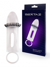 Закрытая насадка на пенис с подхватом мошонки и стимулирующими «ресничками» - Sextaz - в Йошкар-Оле купить с доставкой