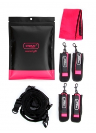 Черно-розовый эротический набор: фиксатор, оковы, наручники, повязка - Erokay - купить с доставкой в Йошкар-Оле