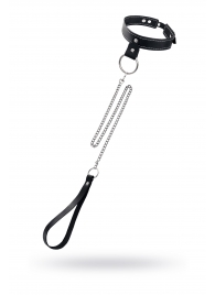 Черный узкий однослойный ошейник с серебристым поводком-цепочкой - Pecado - купить с доставкой в Йошкар-Оле