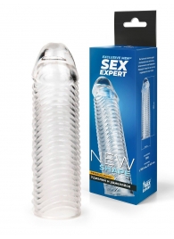 Прозрачная закрытая насадка на пенис с ребрышками - 16 см. - Sex Expert - в Йошкар-Оле купить с доставкой
