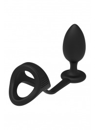 Черное эрекционное кольцо с анальной пробкой Cockstrap With Anal Plug - Dream Toys - в Йошкар-Оле купить с доставкой