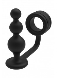 Черное эрекционное кольцо с анальной елочкой Cockring With Beaded Anal Plug - Dream Toys - в Йошкар-Оле купить с доставкой
