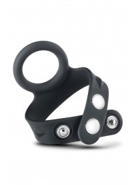 Черное эрекционное кольцо с подхватом мошонки на кнопках VS6 - Blush Novelties - в Йошкар-Оле купить с доставкой