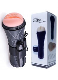 Телесный мастурбатор-вагина в черной колбе с вибрацией - Boys of Toys - в Йошкар-Оле купить с доставкой