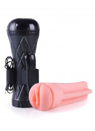 Телесный мастурбатор-вагина в черной колбе с вибрацией - Boys of Toys - в Йошкар-Оле купить с доставкой