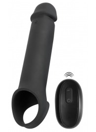 Черная вибронасадка для пениса с хомутом для мошонки и пультом ДУ Remote Controlled Penis Extension - Orion - в Йошкар-Оле купить с доставкой