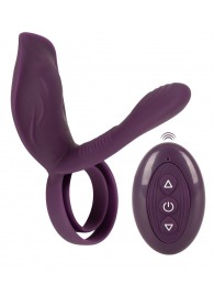 Фиолетовая насадка на член с клиторальным отростком и пультом ДУ RC Couple’s Vibrator 2 - Orion - в Йошкар-Оле купить с доставкой