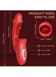 Красный вибратор с функциями фингеринга и лизания - 25,1 см. - Secwell