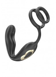 Черная анальная пробка с вращением и эрекционными кольцами - Ibiza - в Йошкар-Оле купить с доставкой