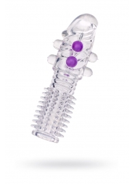 Гелевая прозрачная насадка с шариками и шипами - 14 см. - Toyfa Basic - в Йошкар-Оле купить с доставкой