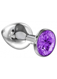 Малая серебристая анальная пробка Diamond Purple Sparkle Small с фиолетовым кристаллом - 7 см. - Lola Games - купить с доставкой в Йошкар-Оле