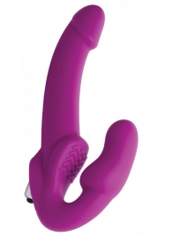 Ярко-розовый безремневой вибрострапон Evoke Vibrating Strapless Silicone Strap-on Dildo - XR Brands - купить с доставкой в Йошкар-Оле