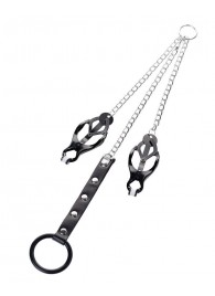 Черно-серебристые зажимы для сосков с кольцом для пениса TOYFA Metal - ToyFa - купить с доставкой в Йошкар-Оле