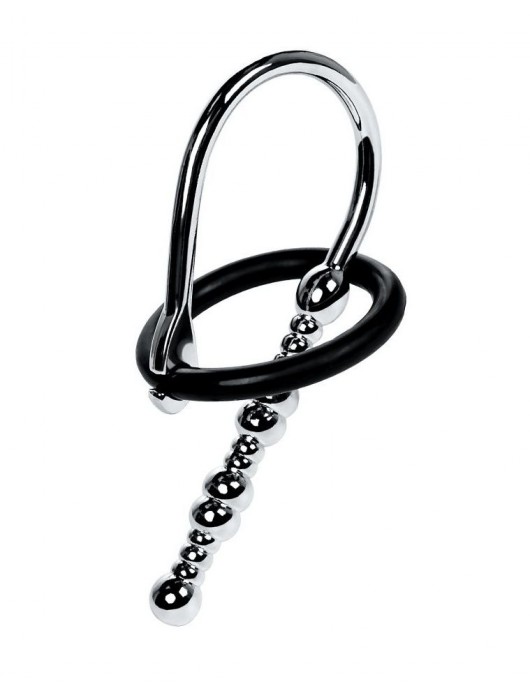 Серебристый уретральный плаг-бусины TOYFA Metal с мягким фиксириющим кольцом - ToyFa - купить с доставкой в Йошкар-Оле