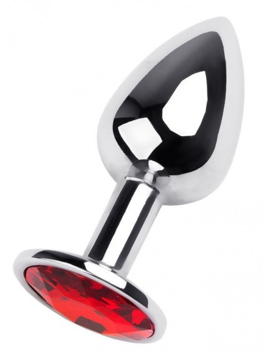 Маленькая коническая серебристая анальная пробка с красным кристаллом - 7 см. - ToyFa - купить с доставкой в Йошкар-Оле