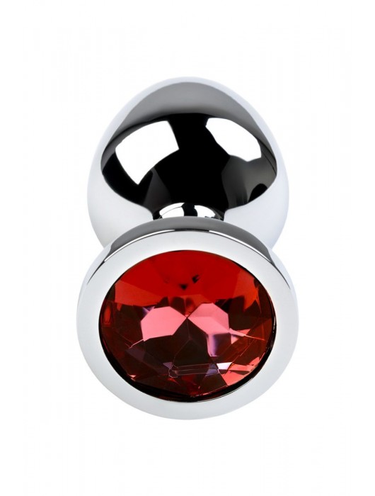 Серебристая коническая анальная пробка с красным кристаллом - 8 см. - ToyFa - купить с доставкой в Йошкар-Оле