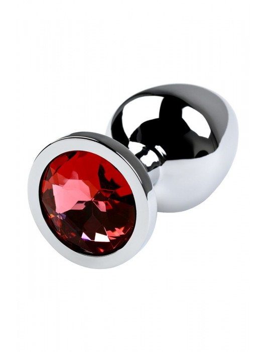 Серебристая коническая анальная пробка с красным кристаллом - 8 см. - ToyFa - купить с доставкой в Йошкар-Оле