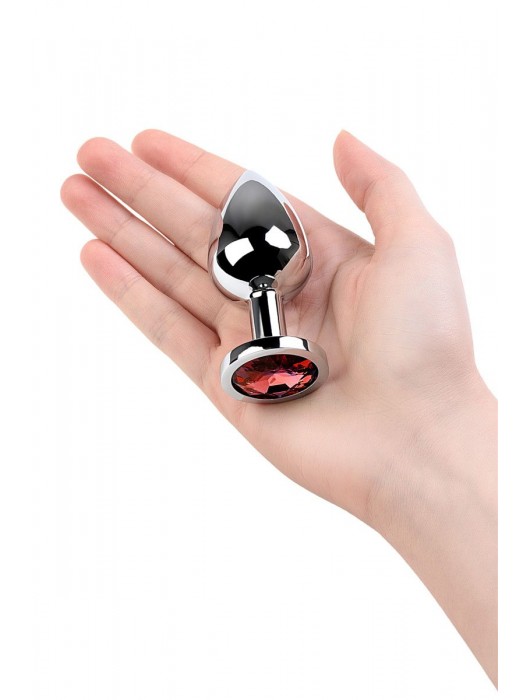 Серебристая коническая анальная пробка с красным кристаллом - 8 см. - ToyFa - купить с доставкой в Йошкар-Оле
