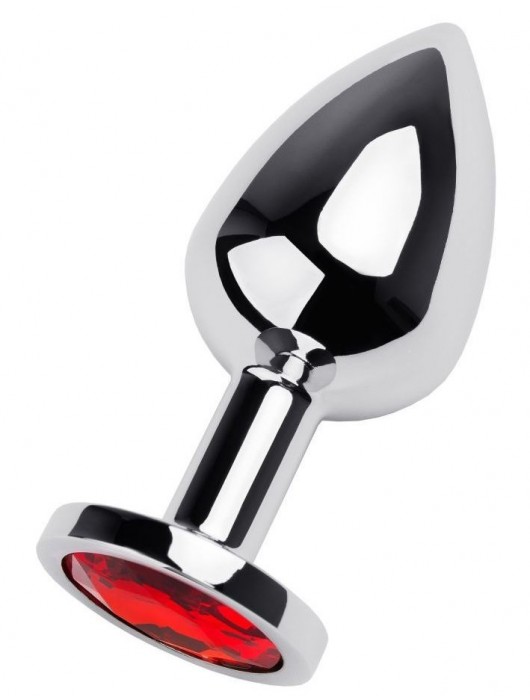 Серебристая коническая анальная пробка с красным кристаллом - 8 см. - ToyFa - купить с доставкой в Йошкар-Оле