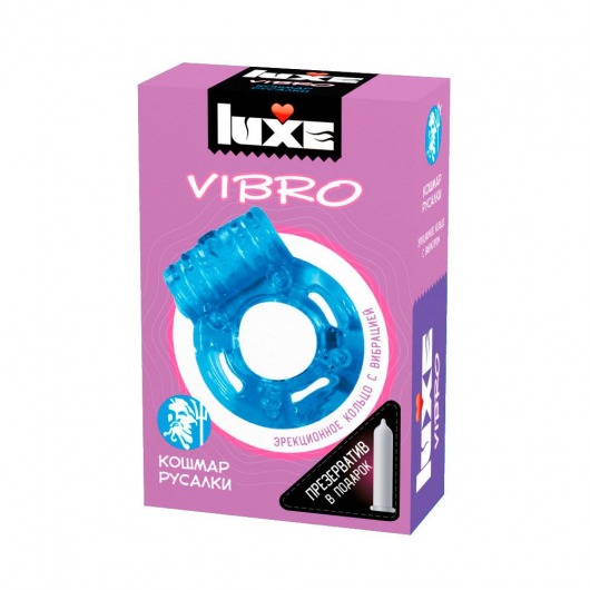Голубое эрекционное виброкольцо Luxe VIBRO  Кошмар русалки  + презерватив - Luxe - в Йошкар-Оле купить с доставкой