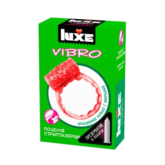Розовое эрекционное виброкольцо Luxe VIBRO  Поцелуй стриптизёрши  + презерватив - Luxe - в Йошкар-Оле купить с доставкой