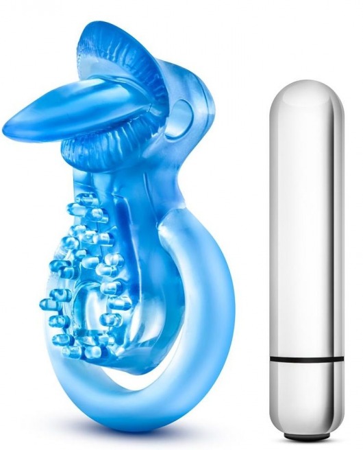 Голубое эрекционное виброкольцо 10 Function Vibrating Tongue Ring - Blush Novelties - в Йошкар-Оле купить с доставкой