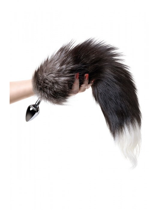 Серебристая металлическая анальная втулка с хвостом чернобурой лисы - размер S - ToyFa - купить с доставкой в Йошкар-Оле