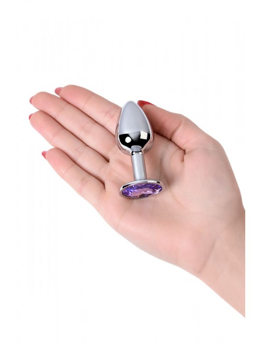 Серебристая конусовидная анальная пробка с фиолетовым кристаллом - 7 см. - ToyFa - купить с доставкой в Йошкар-Оле