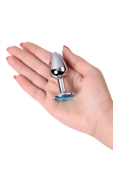 Серебристая конусовидная анальная пробка с голубым кристаллом - 7 см. - ToyFa - купить с доставкой в Йошкар-Оле