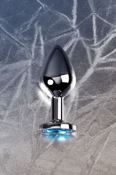 Серебристая конусовидная анальная пробка с голубым кристаллом - 8 см. - ToyFa - купить с доставкой в Йошкар-Оле