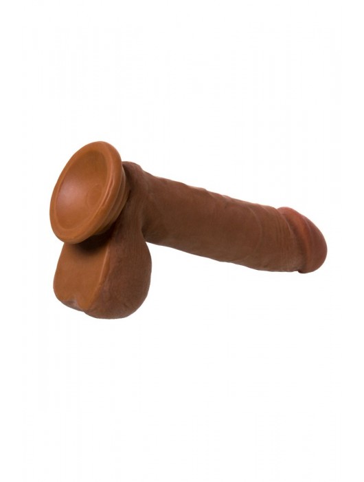 Коричневый вибратор-реалистик на присоске с пультом ДУ - 21 см. - ToyFa