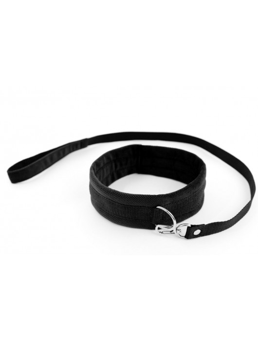 Черный ошейник My Rules с поводком - БДСМ Арсенал - купить с доставкой в Йошкар-Оле