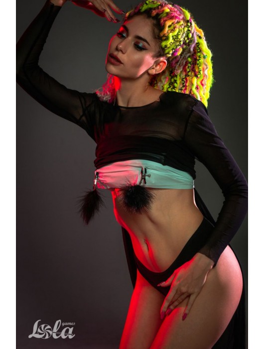 Зажимы на соски с черным пухом Euphoric - Lola Games - купить с доставкой в Йошкар-Оле