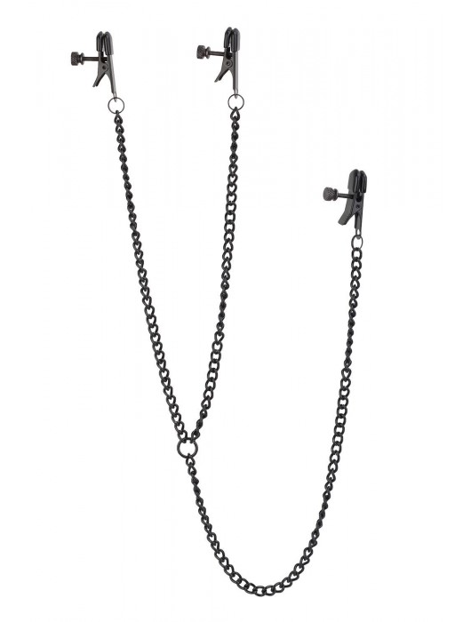 Черные зажимы на соски и клитор на цепочке DELUXE NIPPLE   CLIT CLAMPS - Dream Toys - купить с доставкой в Йошкар-Оле