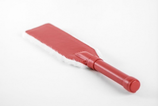 Красно-белая двустороння шлепалка из натуральной кожи и меха - 35 см. - БДСМ Арсенал - купить с доставкой в Йошкар-Оле