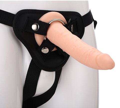 Телесный страпон на черных трусиках STRAP ON REAL DILDO - 20 см. - Dream Toys - купить с доставкой в Йошкар-Оле