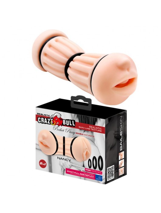 Телесный двусторонний мастурбатор Nancy - ротик и вагина - Baile - в Йошкар-Оле купить с доставкой