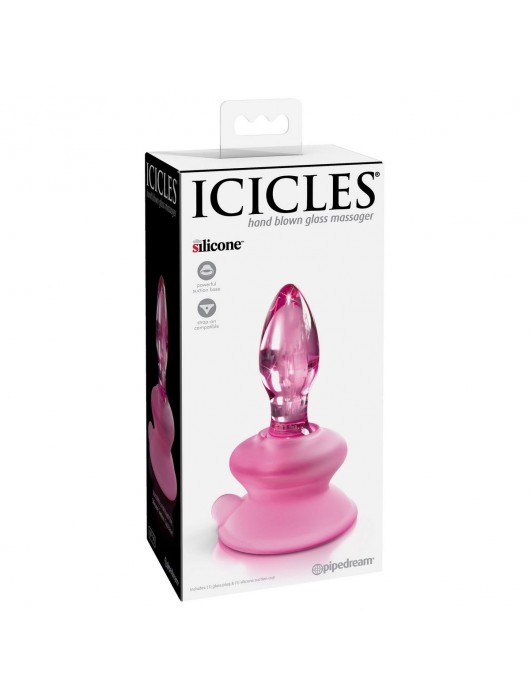 Розовая стеклянная пробка Icicles №90 с силиконовой присоской - 8 см. - Pipedream
