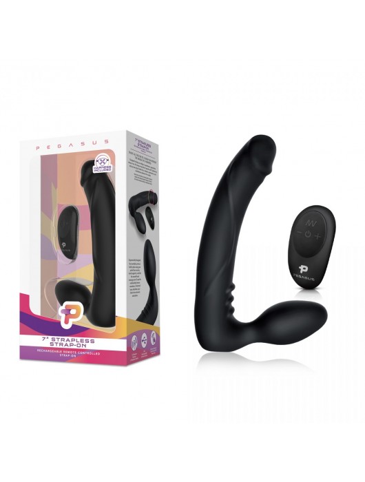 Черный безремневой страпон с вибрацией - 20,3 см. - Pegasus - купить с доставкой в Йошкар-Оле