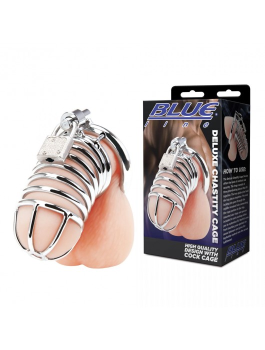 Металлическая клетка Deluxe Сhastity Сage с замком - BlueLine - купить с доставкой в Йошкар-Оле