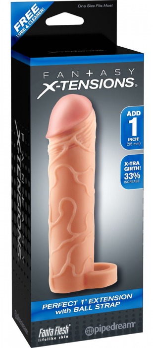 Телесная насадка с кольцом Perfect 1 Extension with Ball Strap - 17 см. - Pipedream - в Йошкар-Оле купить с доставкой
