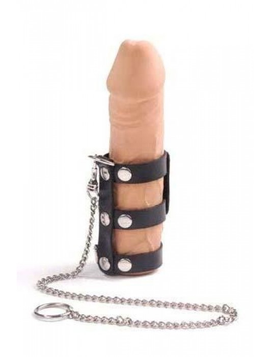 Чёрный кожаный поводок на пенис с 3 ремешками - Sitabella - купить с доставкой в Йошкар-Оле