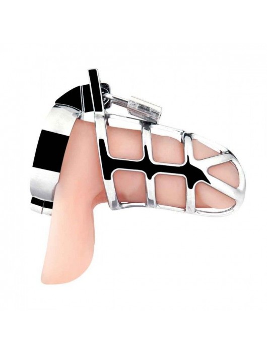 Серебристая металлическая клетка для члена с замком Enslave Cock Cage - BlueLine - купить с доставкой в Йошкар-Оле